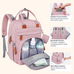 BabbleRoo Diaper Bag Backpack - Baby Essentials Travel Tote Multi function Waterproof Bag, with Changing Pad, Stroller Straps & Pacifier Case Unisex, Pink