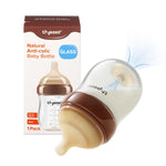 Glass Natural Anti-Colic Baby Bottles | Newborn Breast Like Nursing Bottle for Breastfed Babies with Nipple(3-7 Months),8oz,1pack