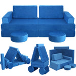 Jadoxy Modular Kids Play Couch, Kids Sectional Couch Sofa, Bedroom and Playroom Convertible Foam for Toddlers, Floor Cushion for Imaginative Boys and Girls (Dark Blue-Suede)
