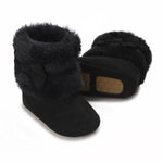 WaiHeikki Infant Baby Girl Boots Cute Bowknot Crib Shoes Winter Warm First Walker Shoes with Non-Skid Soles (Black, 12-18 Months)