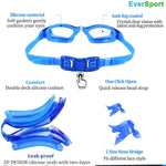 EverSport Swim Goggles, Swimming Glasses for Adult Men Women Youth Kids Child, Anti-Fog, UV Protection, Blue&Black