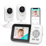 Simyke baby monitor system with two cameras and a display screen on a white background