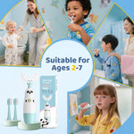 Kids U-Shaped Electric Toothbrush with 2 Brush Heads, Toddlers Sonic with 360 Degree Cleaning, Soft Bristles, Battery Included, IPX7 Waterproof, Cute cartoon for Girls and Boys, Ages 2-7 (Blue)