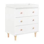 Babyletto Lolly 3-Drawer Changer Dresser with Removable Changing Tray in White and Natural, Greenguard Gold Certified