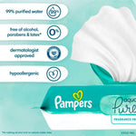 Pampers Baby Wipes Aqua Pure, 99% Water Based Wipes, Hypoallergenic and Unscented Infant Wipe, 336 Total (6 Flip-Top Packs)