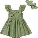 DREAM BUS Newborn One-piece Romper Dress Infant Ruffle Sleeveless Bodysuit with Headband Baby Clothes Baby Girl Jumpsuits