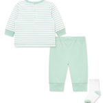 Little Me Clothes for Baby Boys' Safari Jogger Set with Socks, Lichen/Multi, 3 Months