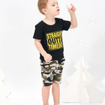 Kucnuzki Boys' Outfit, Cotton Blend 2PC Set, Short Sleeve Light Black T-Shirt & Shorts, Summer Outfits for Little Kids 2-3T