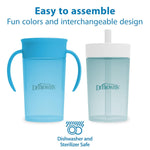 Dr. Brown's Milestones Straw to 360° Cup Set, Convertible Toddler Training Cup Set with Interchangeable Silicone Straw and 360 Degree Cup Lids, Ocean Blue, 10 oz/300 mL, BPA Free, 9m+, 2 Pack