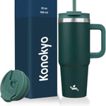 30 oz Tumbler with Handle and 2 Straws,2 in 1 Lid Insulated Water Bottle Stainless Steel Travel Coffee Mug,Blue Haze