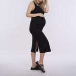 Motherhood Maternity Women's Sleeveless Racerback Rib Knit Midi Pregnancy Bodycon Dress, Black, Medium