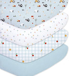 Plushii Crib Sheets for Baby Boys 4 Pack, 28"x 52" Extra Soft Microfiber Crib Sheet Set for Standard Crib & Toddler Mattress Pad, Dinosaur & Elephant & Stars & Navy Blue