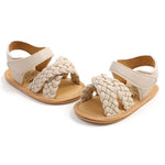 SOFMUO Baby Girls Knitted Sandals Premium Soft Anti-Slip Rubber Sole Infant Summer Walking Shoes Toddler First Walkers (A04/Beige,12-18 Months)