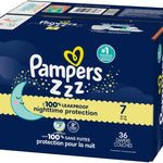 Pampers ZZZ Overnight Diapers, Size 7 (41+ lbs), 36 Count, Nighttime Protection Disposable Baby Diaper, Night Time Leak and Skin Protection