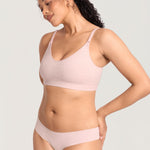MOMANDA Ribbed Nursing Bras Support Maternity Wireless Bra for Breastfeeding Mist Pink Heather Medium