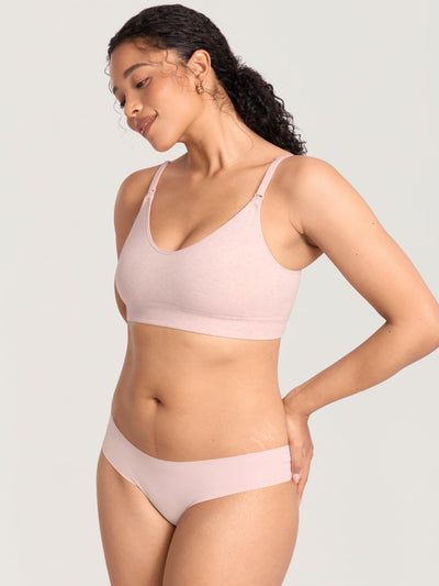 MOMANDA Ribbed Nursing Bras Support Maternity Wireless Bra for Breastfeeding Mist Pink Heather Medium