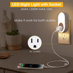Dawnrise Night Lights Plug Into Wall,Dusk to Dawn Sensor Night Light with Power Outlet,CCT 2200K or 4000K,5LM or 20LM Adjustable Brightness for Bedroom,Kitchen,Living Room,Office,2PK
