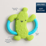 Itzy Ritzy Pickle-Shaped Baby Teether with Handles – Silicone Teether for Babies with Easy-Grab Handles and Textured, Teethable Surfaces – Baby Teething Toy for 3 Months & Up (Pickle)