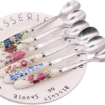 6 Pack Stainless Steel Coffee Spoon Ceramic Handle Teaspoon Sugar Ice Cream Desert Spoon Stirring Soup Tableware