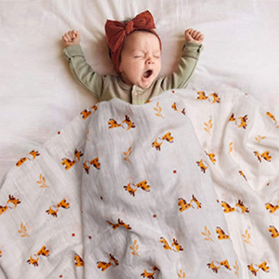 upsimples Baby Swaddle Blanket Unisex Swaddles Wrap Soft Silky Muslin Neutral Receiving Blankets for Boys and Girls, Large 47 x 47 inches, Set of 4 - Sika Deer/Elephant/Lion/Fox
