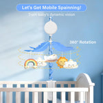 Mkcxcol Crib Mobile for Baby, Blue and White Airplane & Weather Theme, Mobile for Crib with 35 Lullabies & 3 Modes Rotating Music Box, Nursery Decoration for Infant Boys and Girls