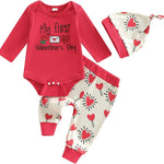 My First Valentines Baby Boy Outfit Lover Boy Long Sleeve Romper Pants Hat Newborn Infant Onesie Clothes Outfits