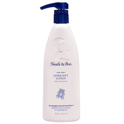 Noodle & Boo Super Soft Lotion bottle with blue pump on a white background