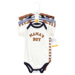Hudson Baby Unisex Baby Cotton Bodysuits, Brown Navy Mamas Boy 5-Pack, 12-18 Months