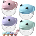 BeneLabel 2 Pack 12.3 Oz Snack Cups for Toddlers Spill Proof Food Grade Tritan Baby Snack Container with Cute Frog Lid and Handle PVC Free Kids Snack Catcher Fit for On-the-Go (Green & Purple)