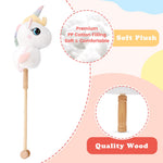 FUNLIO Unicorn Stick Horse for Kids 3+, Rainbow Fairy Hobby Horse with Soft Plush & Wood Wheels, Neighing and Galloping Sound for Pretend Play & Creativity, Horse Toys Gift, CPC & CE Certified - White
