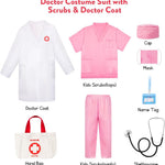 Meland Doctor Costume for Girls - Kids Scrubs with Lab Coat & Carry Bag, Doctor Dress Up for Halloween, Career Day Role Play