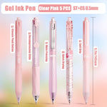 VideMundi 5 Count Pastel Gel Ink Pen Set,Cute Note Taking 0.5mm Fine Point Retractable 5 Count Black Ink Pens for Writing, Journaling, School, Office (Light Pink Clear)