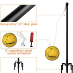 Garbuildman Tetherball Set with Ball & Rope for Outdoor Backyard, Adjustable Tether Ball Pole with Reinforced 5-Prong Base for Playground, Outside Ball Games Sports for Kids & Adults, Black