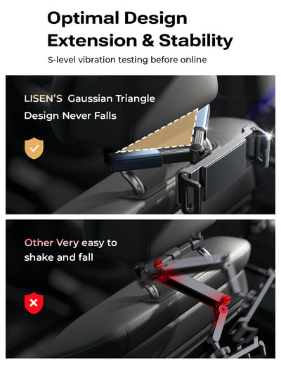 LISEN Tablet iPad Holder for Car Mount Headrest Must Have, iPad Car Holder Back Seat Travel Accessories Long Road Trip Essentials for Kids Black