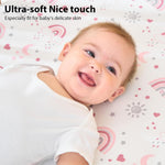 Baby Bedside Bassinet Sheets Fitted Girl, 33”x20” Compatible with Baby Delight Dream On Me & Most Rectangle Bedside Sleeper Bassinet Mattresses, Super Soft Microfiber Pink Rainbow