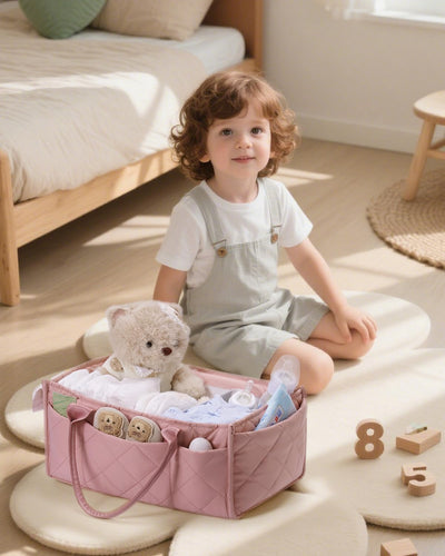 CEI-CEI Baby Diaper Caddy Organizer Large Nursery Storage Basket with Removable Dividers for Newborn Essentials,Changing Table and Car Organizer for Baby Diaper Storage,Baby Shower Gifts（Baby Pink）