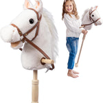 HollyHOME Stick Horse Plush Handcrafted Hobby Horse on a Stick with Wood Wheels Real Pony Neighing and Galloping Sounds for Kids Toddlers Dark Brown 36 Inches(AA Batteries Required)