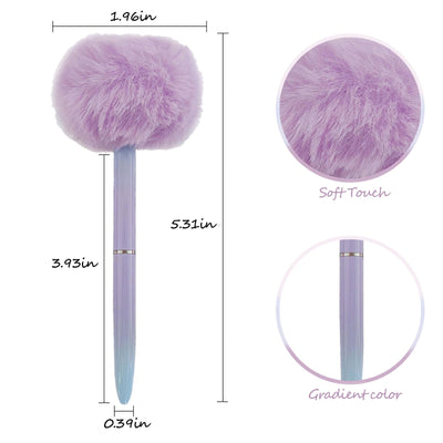 4 Pieces Pompom Ballpoint Pen, Cute Pen Fluffy Ball Pens Color Gradient Pen Office School Accessory Gift for Kids Girls, Yellow, Blue, Purple, Pink