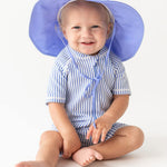 RUGGEDBUTTS Short Sleeve One Piece Rash Guard - Periwinkle Blue Seersucker - 3-6m