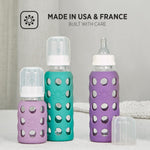 Lifefactory Glass Baby Bottle with Stage 2 Nipple and Protective Silicone Sleeve Grape 9 Oz (LF110021C4)