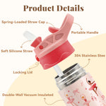 12oz Ballet Kids Water Bottle, Ballerina Water Bottle for School, Pink Kids Insulated Bottles with Straw & Handle, Leak-Proof, BPA-free, Straw Lid, Stainless Steel for Travel Gift Cup for Girls