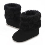 WaiHeikki Infant Baby Girl Boots Cute Bowknot Crib Shoes Winter Warm First Walker Shoes with Non-Skid Soles (Black, 12-18 Months)