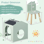 Costzon Kids Table and Chairs, 3 Pieces Wooden Art Table Set w/Chalkboards for Children Activity, Crafts, Reading, Drawing, Space-Saving Design, House-Shaped Toddler Table and Chair Set (Green)