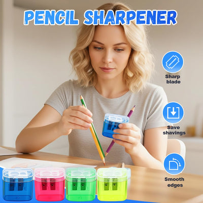 Pencil Sharpeners, Handheld Pencil Pharpener with Lid, 2 Holes Mini Compact Colored Pencil Sharpener Manual for Classroom, Back to School, Home & Office, Sacapuntas de lapiz (Pink 2PCS)
