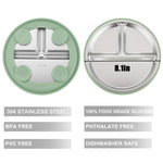 PandaEar 2 Pack Stainless Steel Baby Suction Plates & 2 Pack Spoons, Toddler Utensils Baby Feeding Set, Divided Plates for Baby Led Weaning Supplies, BPA-Free (Blue/Green)