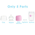 PopYum 9 oz Pink Anti-Colic Formula Making/Mixing/Dispenser Baby Bottles, 2-Pack with #2 Medium Flow Nipples, 260 ml, BPA-Free, Natural Latch