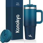 30 oz Tumbler with Handle and 2 Straws,2 in 1 Lid Insulated Water Bottle Stainless Steel Travel Coffee Mug,Blue Haze