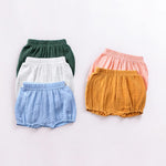 RUKOSU Baby Girls Boys Bloomers Newborn Toddler Kids Unisex Cotton Linen Shorts Solid Color Cute PP Pants 3PCS Set White Blue Green 6-9 Months