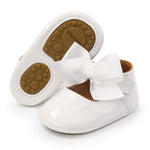 LAFEGEN Baby Girls Mary Jane Flats with Bownot Non Slip Soft Sole PU Leather Newborn Infant Toddler First Walker Cirb Dress Shoes, 0-6 Months Infant, 10 Ivory
