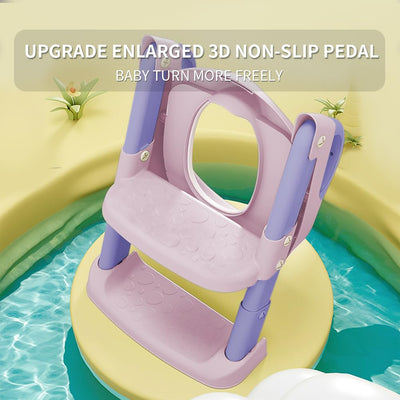 Potty Training Toilet Seat For Boys Girls, Toddler Toilet Seat With Step Stool Ladder, Foldable Toddler Potty Seat For Toilet With Non-Slip Design, Adjustable Height (Purple & Pink)